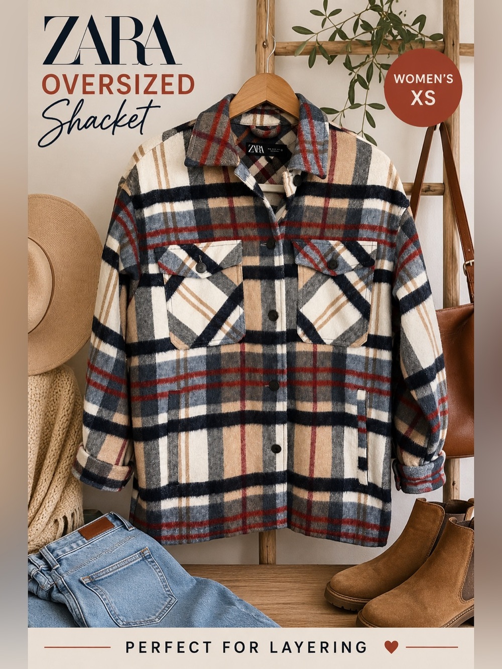 Zara Plaid Oversized Shirt Jacket Shacket Women’s XS